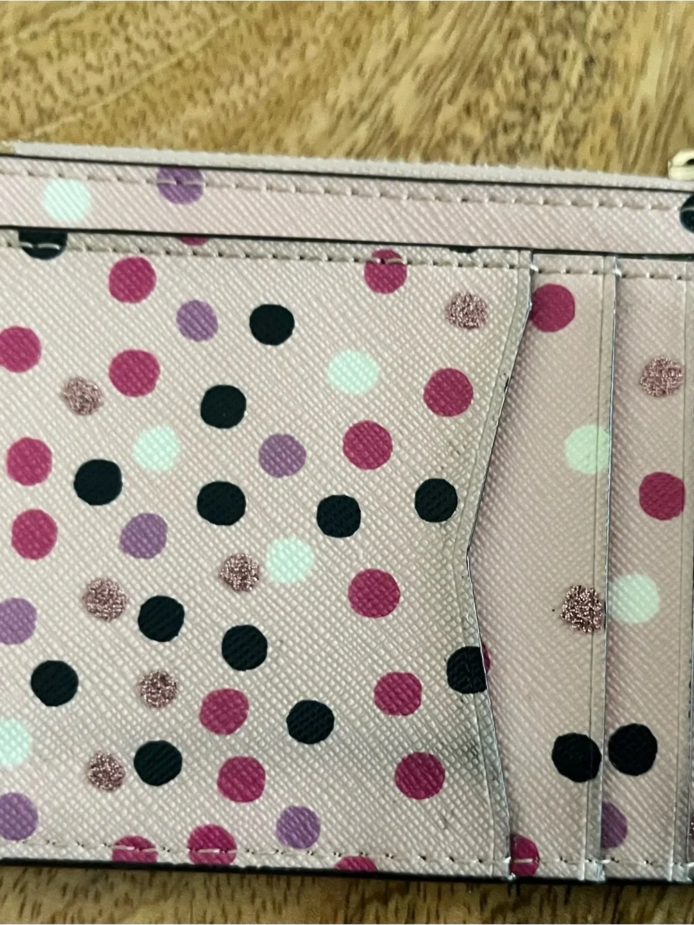 Kate Spade New York , Pink Polka Dot Keychain & Card Holder with Gold Logo